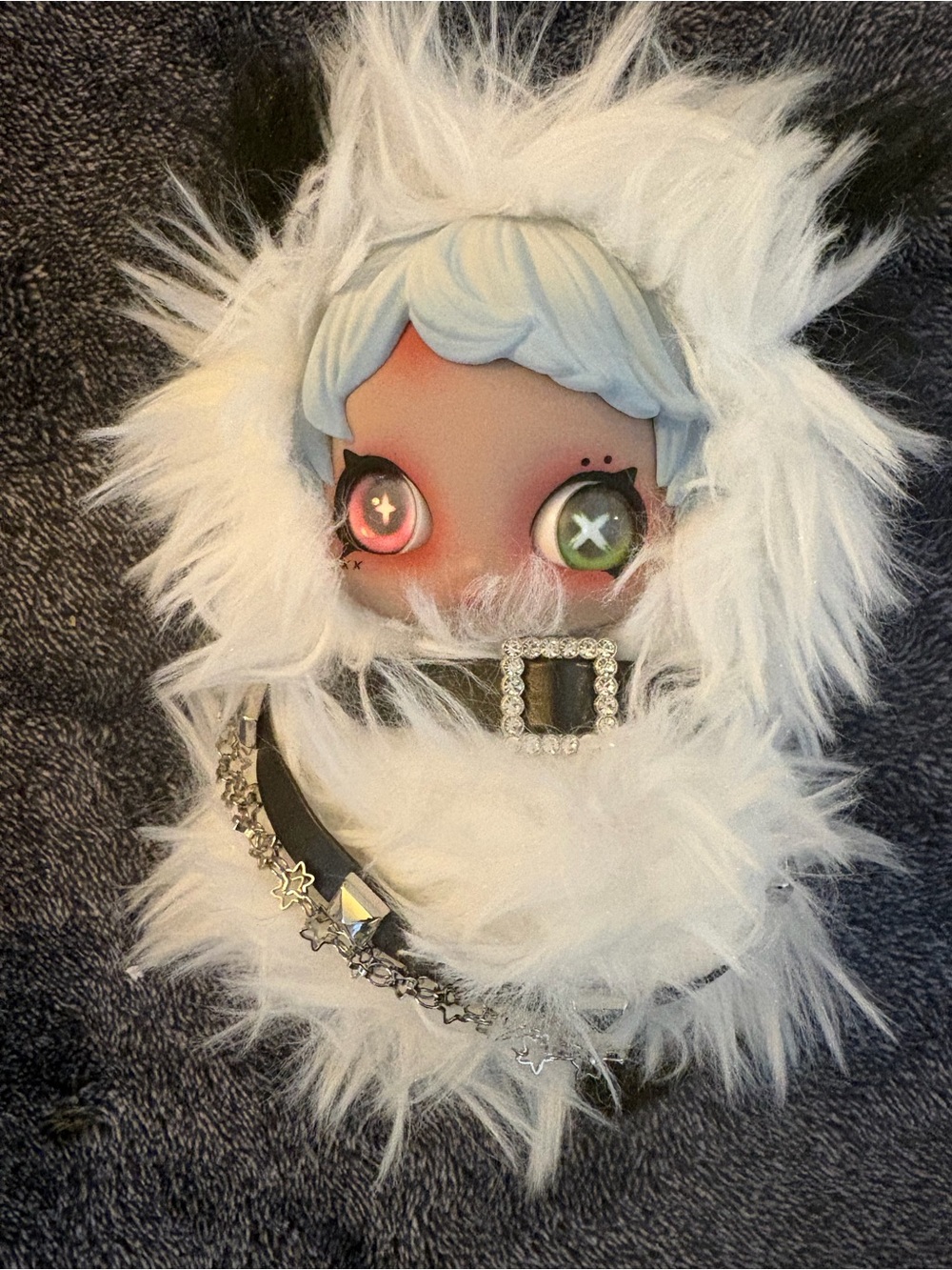 Plush White Furry Doll with Gem Accent - White